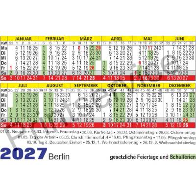 Kalender 2027 Berlin: Taschenkalender & Ferienkalender mit Feiertagen