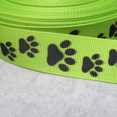 Ripsband Pfoten Hund Katze grün schwarz – 22 mm Borte für Nähen, Basteln & Dekorieren