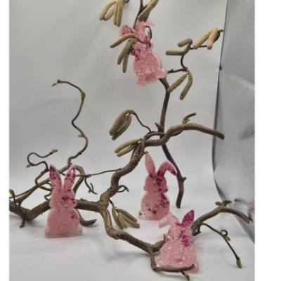 Osterdeko 4er Set kleine Hasen pink