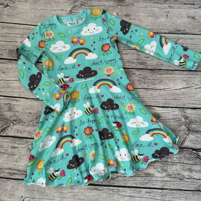 wunderschönes Kleid gr.110/116 Drehkleid * don´t worry be happy Regenbogen Wolken bunt  *
