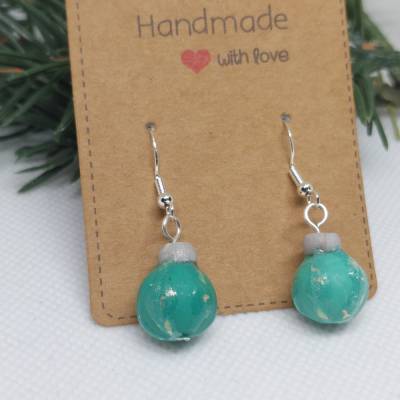 große witzige Weihnachtskugel-Ohrschmuck aus Polymer Clay , 1,2 cm Kugel in Türkistönen
