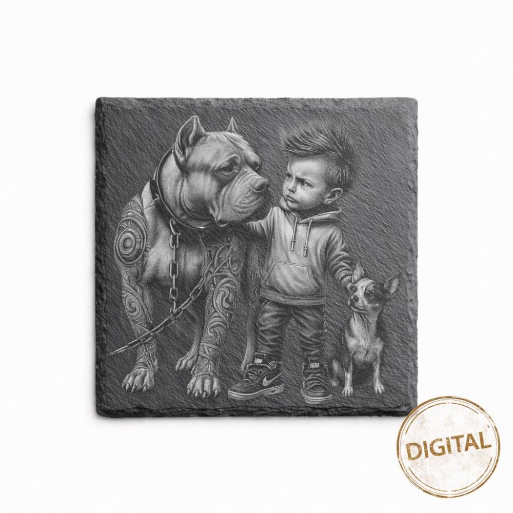 Laserdatei Cooler Junge – Gravurdatei PNG für Schiefer & Holz | Bildgravur Bild 1