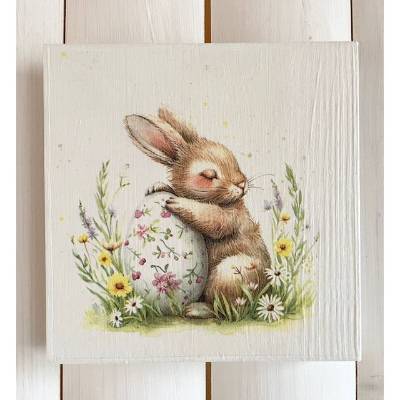 Holzbild, Hase mit Osterei, zum Aufhängen oder Aufstellen; Ostern