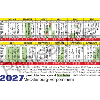Kalender 2027 Mecklenburg-Vorpommern: Taschenkalender & Ferienkalender mit Feiertagen