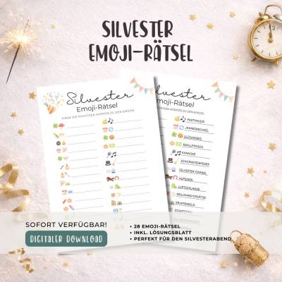 Silvester Emoji Rätsel PDF, Partyspiel zum ausdrucken auf Deutsch, für  Kinder & Erwachsene
