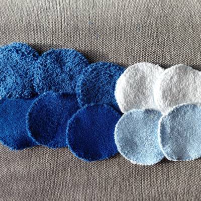 10 Frottee-Abschminkpads blau – Waschbare, wiederverwendbare Kosmetikpads, 7 cm Durchmesser