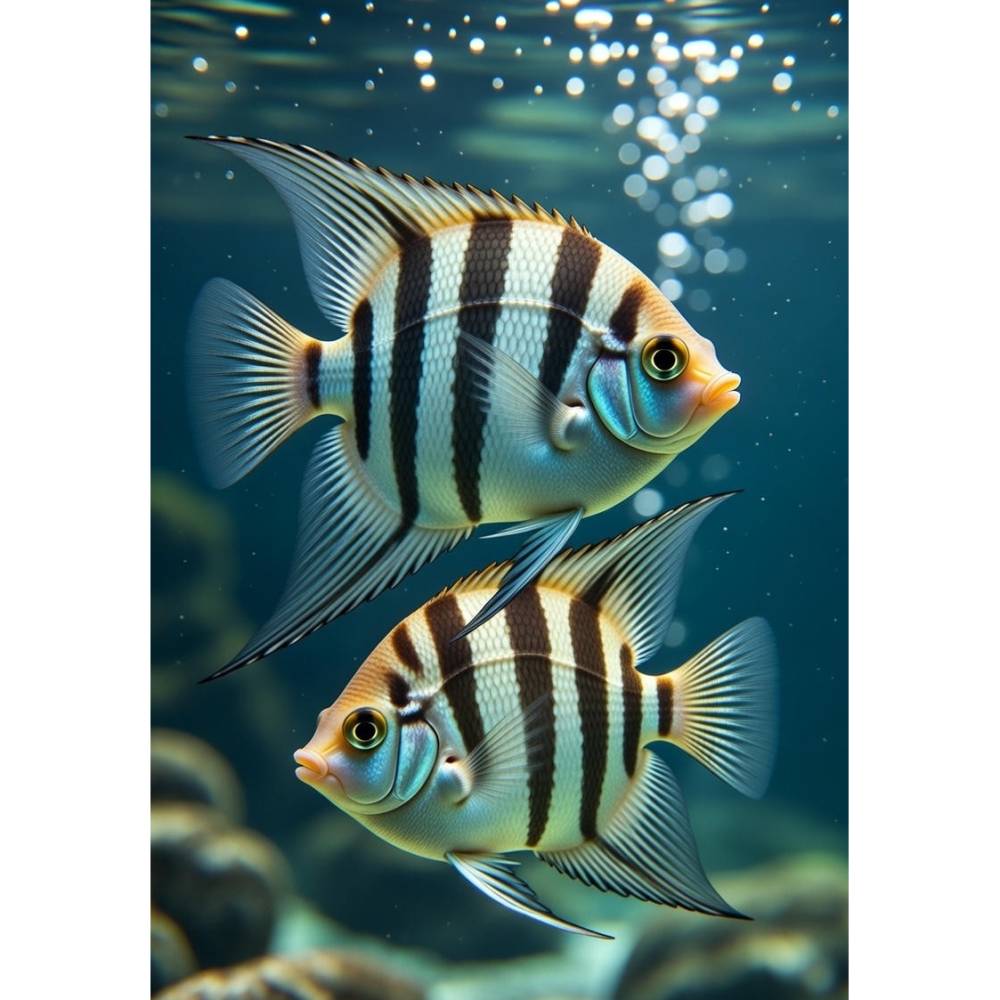 Zwei Skalare unter Wasser – farbenfrohes KI-Kunstmotiv als digitaler Download Bild 1