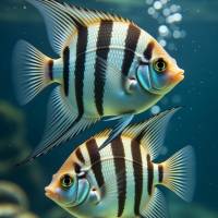 Zwei Skalare unter Wasser – farbenfrohes KI-Kunstmotiv als digitaler Download