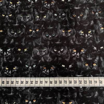 Katzenstoff Meterware schwarz mit schwarzen Katzen aus Baumwolle zum Nähen, Patchwork und Quilten