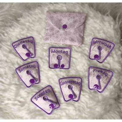Stickdatei Sondenpad G Tube Pads mit Tasche Set 2610 – Wochentage Stickmuster für Gastrostomie & Magensonde, 75mm