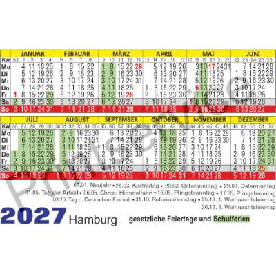 Kalender 2027 Hamburg: Taschenkalender & Ferienkalender mit Feiertagen