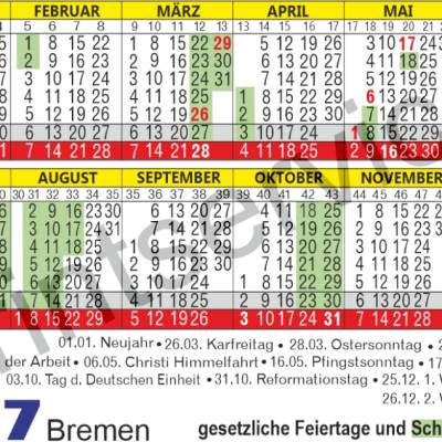 Kalender 2027 Bremen: Taschenkalender & Ferienkalender mit Feiertagen