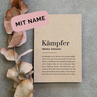 Kämpfer Definition Karte für Männer – Personalisierbare Mutmacher Karte aus Kraftpapier bei Krankheit & Krise | A6 Postkarte als Geschenk