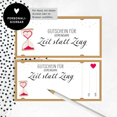 Gutschein | Zeit statt Zeug | Geschenkgutschein | Druckvorlage A4 | Ausdruck | Download | PDF Vorlage