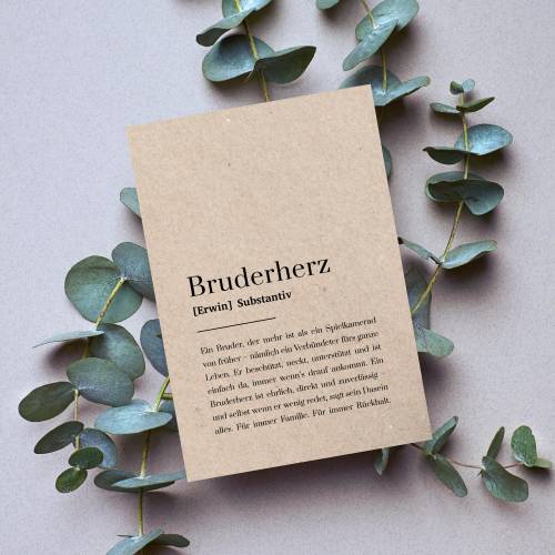 Bruderherz Karte Kraftpapier personalisiert, Geschenk für Bruder mit Name und Definition