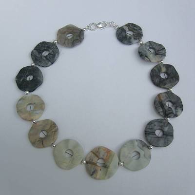 Exklusive Picasso-Marmor Kette 42 cm mit 925 Silber Design-Kugeln & Karabiner – Unikat