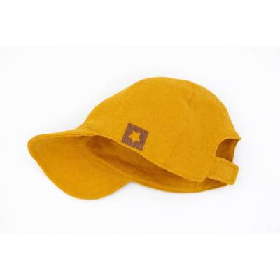 Basecap Kinder senfgelb aus Musselin – Schirmmütze mit Sternlabel & Klettverschluss