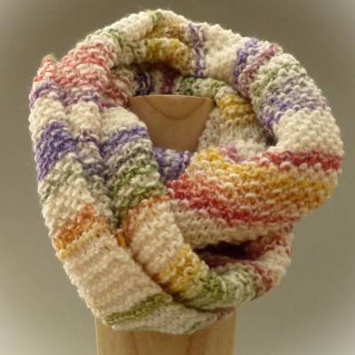 Schlauchschal creme bunt handgestrickt, Rundschal, Loop, Lana Grossa, Handarbeit