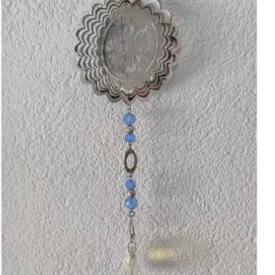 Windspiel mit Suncatcher, Mond, hellblau, Sonnenfänger, Prisma