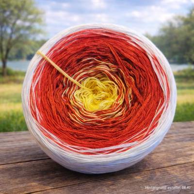 Bobbel Nr. 41 – 4-fädiges Garn, 1000 m, Modal/Polyacryl/Polyamid, sunshine-rust-chili-weiß