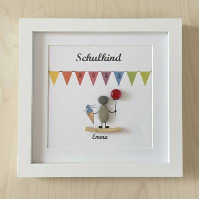 Steinbild Schulkind Unikat zur Einschulung – Personalisiertes Geschenk STB-41
