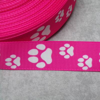 Ripsband Pfoten Motiv pink weiß – 22 mm breit – Für Hund & Katze, Nähen & Basteln