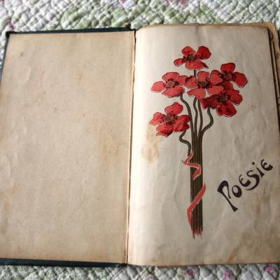 antikes Poesie Album mit Glanzbildern 1908