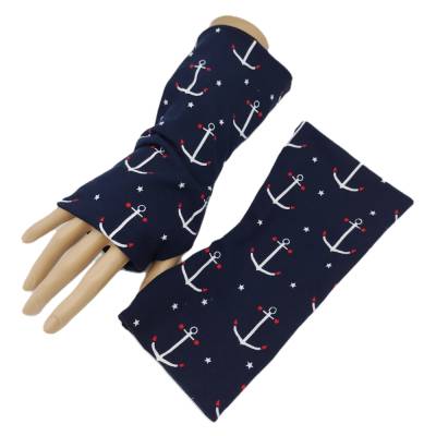 Wende- Armstulpen mit Daumenloch Anker blau, 95% Baumwolle, 5% Elasthan