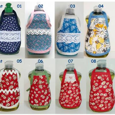 Bunte Spülmittelflaschen-Schürze –Geschenkidee Umzug, Wohnungs-Einweihung, waschbar, Baumwolle, 14cm hoch