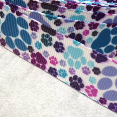 Ripsband Pfote Katze bunt blau lila – 22 mm Katzenpfoten-Borte zum Nähen & Basteln