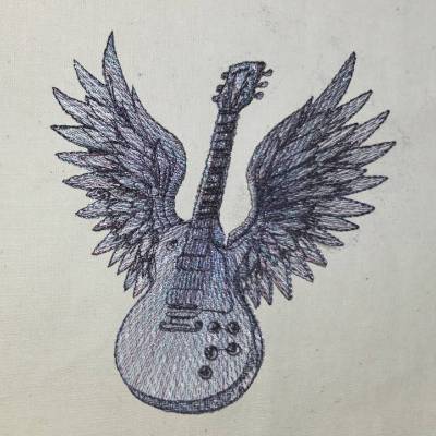 Gitarre mit Engelsflügeln 12-14x18cm – Filigrane Stickdatei für Musikliebhaber & kreative DIY Ideen