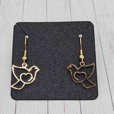 Edelstahl Ohrhänger "Taube mit Herz" Goldfarben | Geschenkidee Liebe, Frieden, Hochzeit | Inkl. Silikonstopper