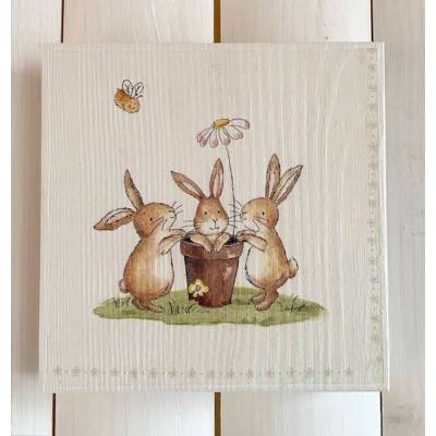 Holzbild, Häschen im Blumentopf, zum Aufhängen oder Aufstellen; Ostern