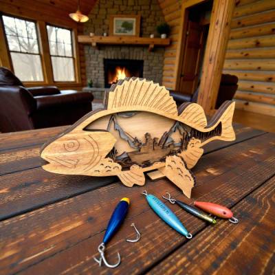Barsch Angeln Holzkunst aus 4 Schichten