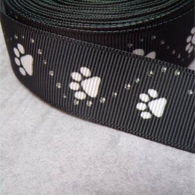 Ripsband schwarz weiß mit Pfotenmotiv – 22 mm – Meterware zum Nähen & Basteln