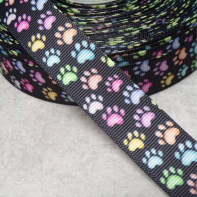 Ripsband Pfoten Katze Schwarz Bunt Pastell 22 mm – Nähband & Bastelband