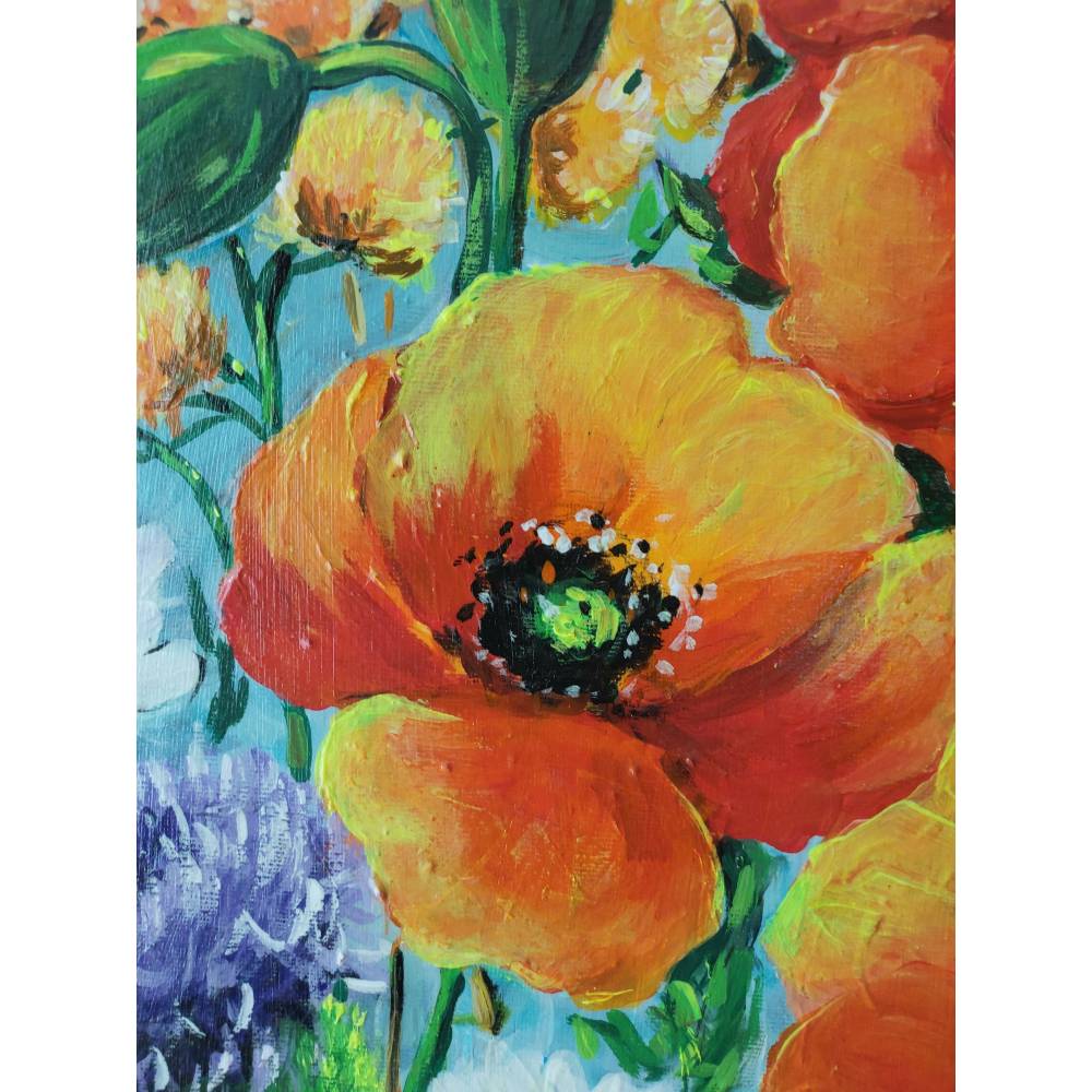Original Acrylgemlde 50x60 cm | Blumenwiese Wandbild bunt | Florale Kunst  Leinwand | Modernes Impressionistische Stil