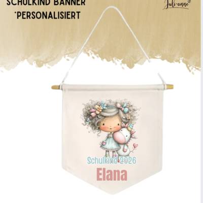 Schulkind Deko Leinwandbanner personalisiert - Einhorn Mädchen 1