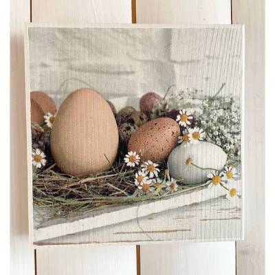 Holzbild, Eier im Heunest, zum Aufhängen oder Aufstellen; Ostern