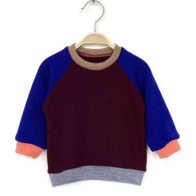 Babypullover Größe 68 aubergine indigoblau 100% Merinowolle / Upcycling Wollpullover für Babys 