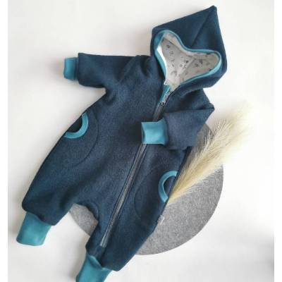 Walkanzug Gr. 62  blaupetrol – Gefütterter Walkoverall aus 100% Schurwolle für Babys