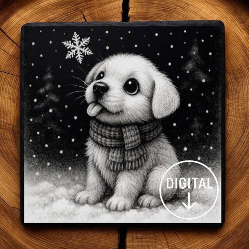 Laserdatei Welpe – Gravurdatei PNG für Schiefer & Holz | Bildgravur