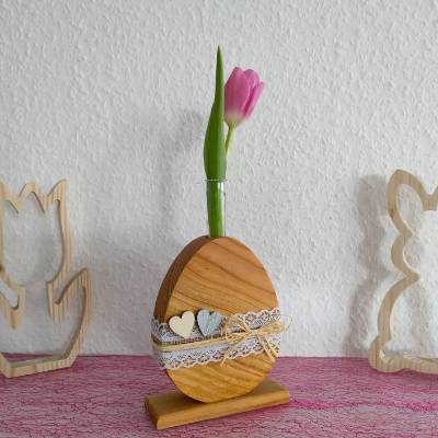 Osterei-Vase aus Douglasienholz mit Reagenzglas, natur / Osterdekoration