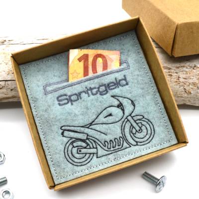 Stickdatei Wunscherfüller Spritgeld Motorrad Tourenmaschine Geld verschenken