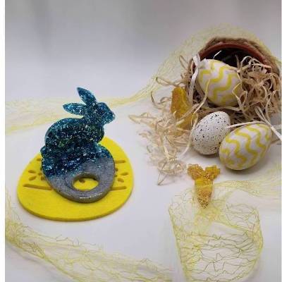 Eierhalter Hase Neon Blau-Silber