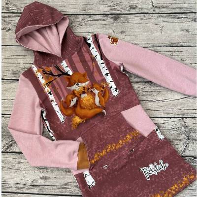 zauberhaftes Long Shirt Kurzkleid Sweatkleid gr.146/152 in Rosa mit Fuchsfamilie