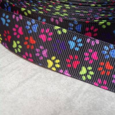 Ripsband mit Katzenpfoten, schwarz-bunt, 22 mm – Ideal zum Nähen & Basteln