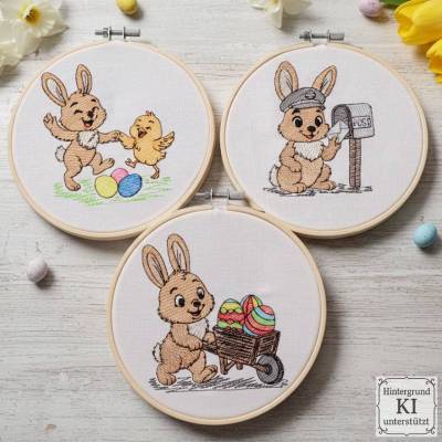 Stickdateien Set Shabby Hasenmotive für 10x10 Rahmen – Doro-Collection