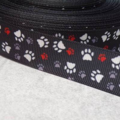 Ripsband Pfoten schwarz weiß rot grau – 22 mm Tierborte zum Nähen & Basteln