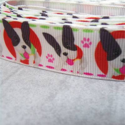 Französische Bulldogge Ripsband 22 mm – 6,50 m Reststück – Comic Hunde Motiv